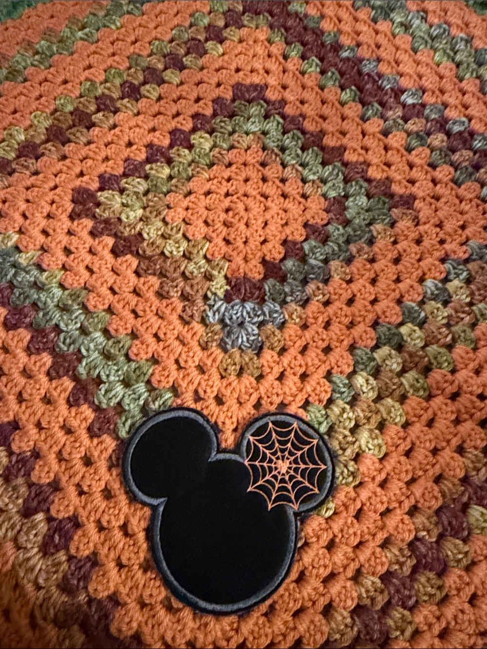 Handmade Crochet Halloween Mickey Baby or Throw Blanket in Orange, Green, Brown